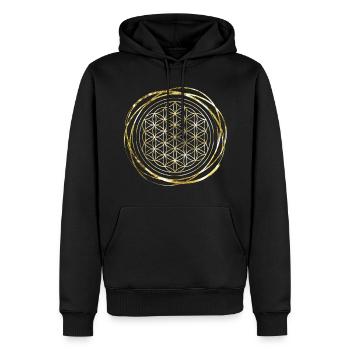 Fleur de Vie en or - Sweat à capuche Premium bio Homme - noir - Devant - Nico (187cm)