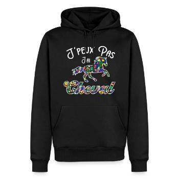 Je peux pas j'ai cheval - fleurs - Sweat à capuche Premium bio Homme - noir - Devant - Nico (187cm)