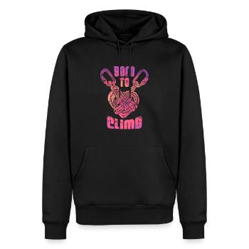 Karabiner und herzförmiges Seil BORN TO CLIMB - Männer Premium Bio Hoodie - Schwarz - Vorne - Nico (187cm)