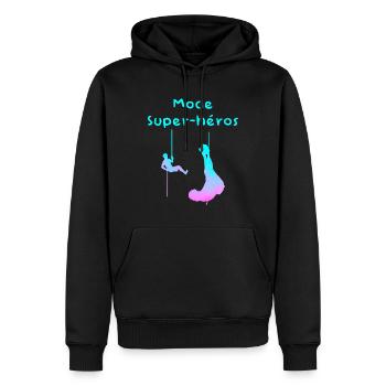 En mode super-héros - Sweat à capuche Premium bio Homme - noir - Devant - Nico (187cm)