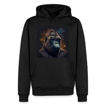 Stardust Gorilla - KI generierte Kunst - AI Art - Männer Premium Bio Hoodie - Schwarz - Vorne - Nico (187cm)