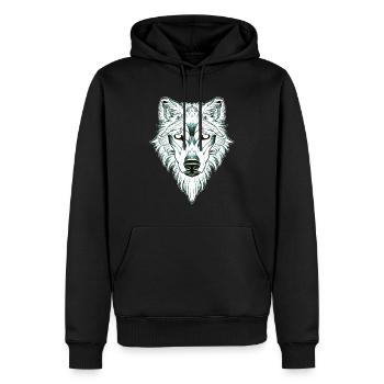 Loup symétrique dotwork - Sweat à capuche Premium bio Homme - noir - Devant - Nico (187cm)