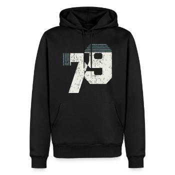Millésime 1979 - Sweat à capuche Premium bio Homme - noir - Devant - Nico (187cm)