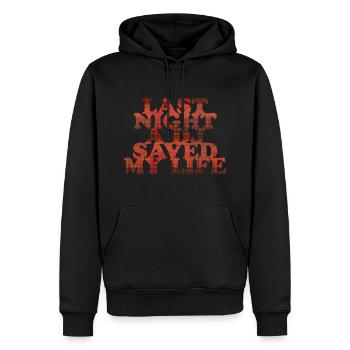 Last night a dj saved my life - Männer Premium Bio Hoodie - Schwarz - Vorne - Nico (187cm)