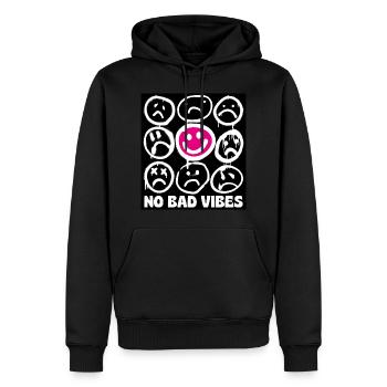 Graffiti souriant Pas de mauvaises vibrations - Sweat à capuche Premium bio Homme - noir - Devant - Nico (187cm)