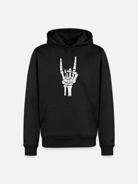 Skeleton Hand Rock Metal Sign - Men’s Premium Organic Hoodie - black