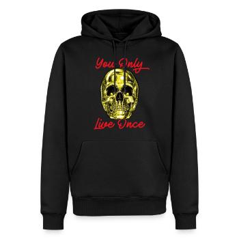 Crâne tu ne vis qu’une fois YOLO Gold - Sweat à capuche Premium bio Homme - noir - Devant - Nico (187cm)