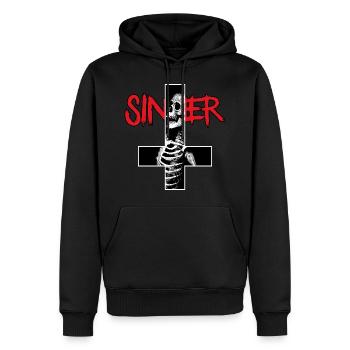Croix inversée de pécheur avec crâne et squelette - Sweat à capuche Premium bio Homme - noir - Devant - Nico (187cm)