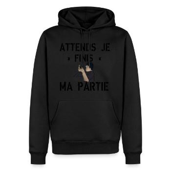 Gamer en Action Attends je finis ma partie - Sweat à capuche Premium bio Homme - noir - Devant - Nico (187cm)