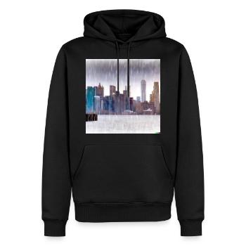 Ney York Skyline im Regen - Männer Premium Bio Hoodie - Schwarz - Vorne - Nico (187cm)