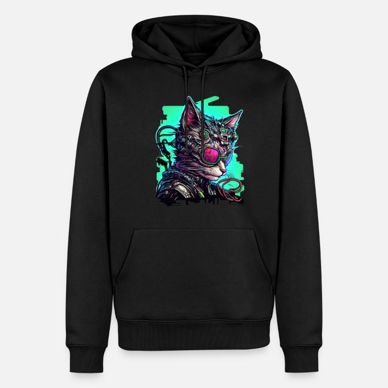 Chat cybernétique avec lunettes d’aviateur - Sweat à capuche Premium bio Homme - noir