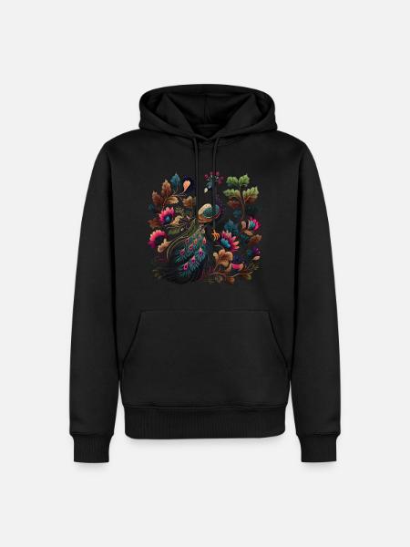 Pfau im Garten - Männer Premium Bio Hoodie - Schwarz
