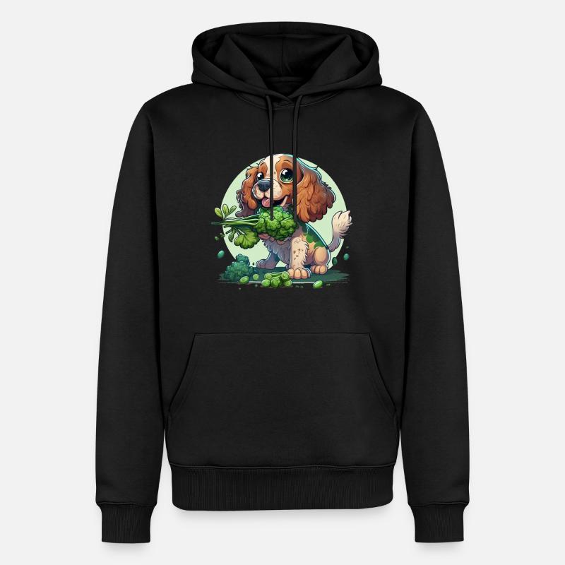 Cute dog eats broccoli vegetables - Men’s Premium Organic Hoodie - black