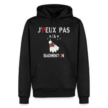 J Peux Pas J Ai Badminton - Sweat à capuche Premium bio Homme - noir - Devant - Nico (187cm)