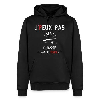 J Peux Pas J ai Chasse avec papa - Sweat à capuche Premium bio Homme - noir - Devant - Nico (187cm)