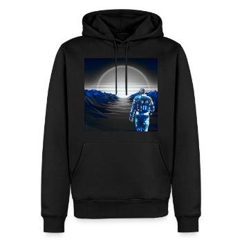 Cyber Sunset Graublau - Futuristisch - Männer Premium Bio Hoodie - Schwarz - Vorne - Nico (187cm)