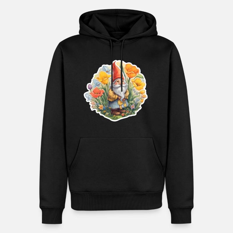 Zwerg in einer Blumenwiese - Männer Premium Bio Hoodie - Schwarz