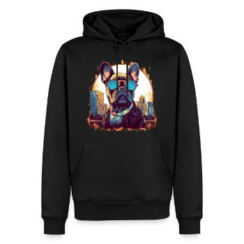 Bouledogue français avec lunettes de soleil - Généré par l’IA - Sweat à capuche Premium bio Homme - noir - Devant - Nico (187cm)