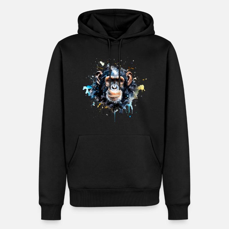 Aquarelle de chimpanzé - Sweat à capuche Premium bio Homme - noir
