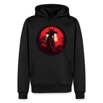 Samurai mit Schwert Katana rote Sonne Silhouette - Männer Premium Bio Hoodie - Schwarz - Vorne - Nico (187cm)