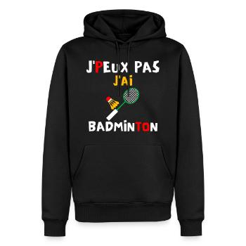 J peux pas j ai badminton - Sweat à capuche Premium bio Homme - noir - Devant - Nico (187cm)