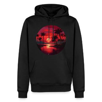Ein wunderschöner Sonnenuntergang mit Kokospalmen - Männer Premium Bio Hoodie - Schwarz - Vorne - Nico (187cm)