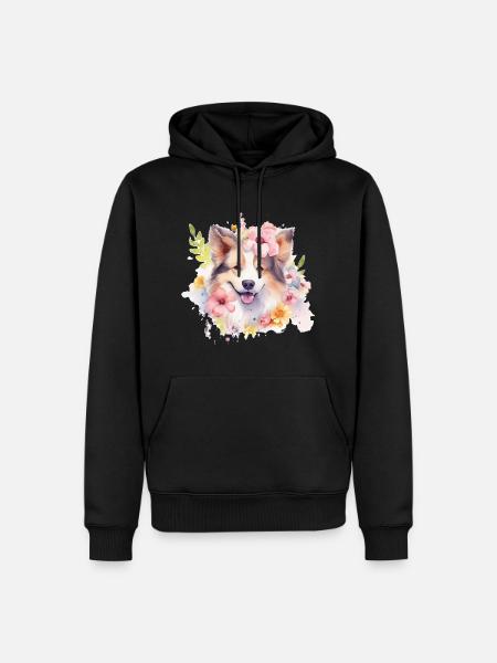niedlicher aquarell frühling lustiger hund - Männer Premium Bio Hoodie - Schwarz