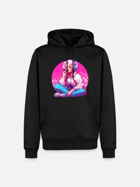 Fille avec des écouteurs - Sweat à capuche Premium bio Homme - noir
