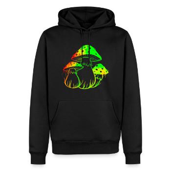 Champignons fluos - Sweat à capuche Premium bio Homme - noir - Devant - Nico (187cm)