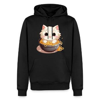 Kawaï-Katze in einer Schüssel mit japanischen Nudeln - Männer Premium Bio Hoodie - Schwarz - Vorne - Nico (187cm)