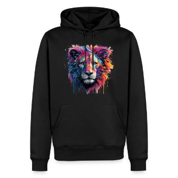 Léo Power Animal - Sweat à capuche Premium bio Homme - noir - Devant - Nico (187cm)