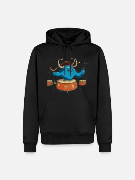 Büffel auf Trommeln - Männer Premium Bio Hoodie - Schwarz