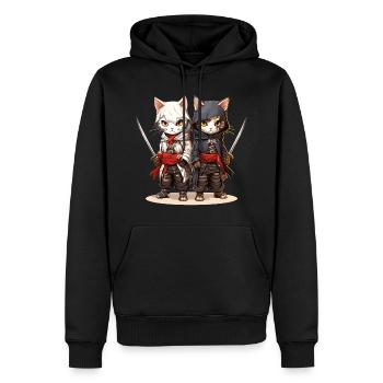 Zwei Samurai-Katzen - Männer Premium Bio Hoodie - Schwarz - Vorne - Nico (187cm)