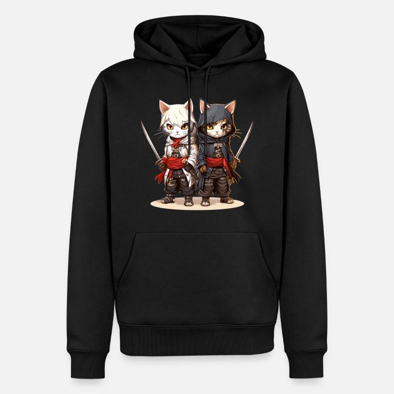 Deux chats samouraïs - Sweat à capuche Premium bio Homme - noir