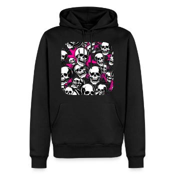 Chaos mit Totenköpfen in Pink Rosa - Männer Premium Bio Hoodie - Schwarz - Vorne - Nico (187cm)