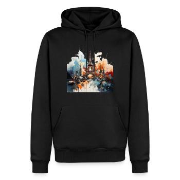 Fascinante peinture abstraite de la Tour Eiffel - Sweat à capuche Premium bio Homme - noir - Devant - Nico (187cm)