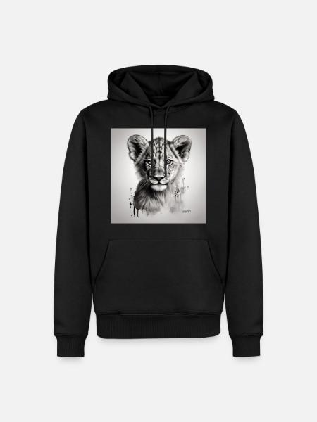 Löwenjunges Kunstskizze - Männer Premium Bio Hoodie - Schwarz