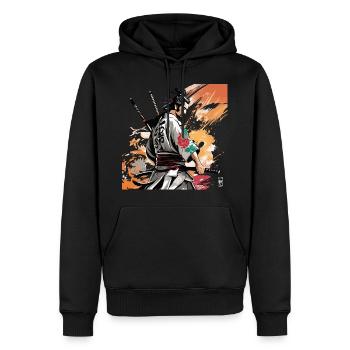 samurai with swords graphic - Men’s Premium Organic Hoodie - black - Front - Nico (187cm)