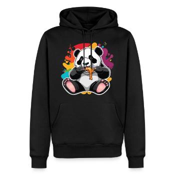 Happy Panda Eating with Paint Splatter Sticker Des - Men’s Premium Organic Hoodie - black - Front - Nico (187cm)