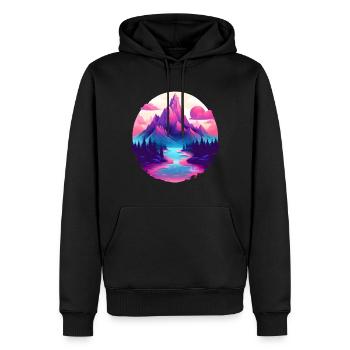 Pinke Landschaft Wald Berg Fluss Wasser Wolken - Männer Premium Bio Hoodie - Schwarz - Vorne - Nico (187cm)