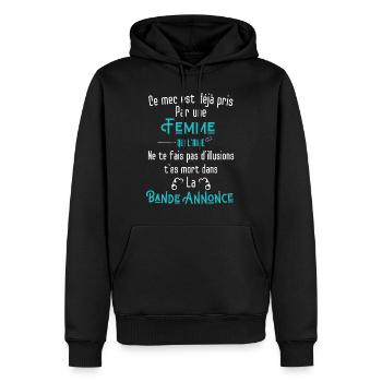 mec déjà pris | cadeau pour son homme - Sweat à capuche Premium bio Homme - noir - Devant - Nico (187cm)