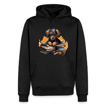 Chien, Livre, Lunettes, Intelligent, Livresque, Lecture, Education - Sweat à capuche Premium bio Homme - noir - Devant - Nico (187cm)