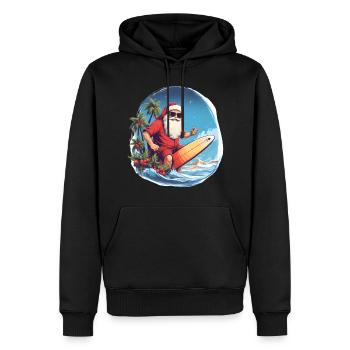Santa oder Weihnachtsmann mit Brille am Surfen - Männer Premium Bio Hoodie - Schwarz - Vorne - Nico (187cm)