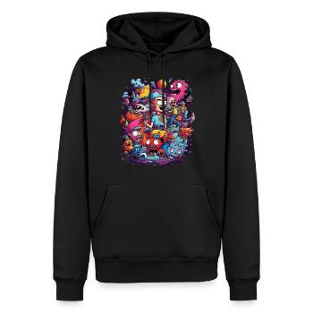 Cartoon Figuren Monster Mensch Tiere Bunt - Männer Premium Bio Hoodie - Schwarz - Vorne - Nico (187cm)