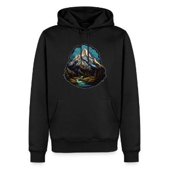 Montagne, Forêt, Rivière, Ciel, Sombre, L’Eau, Arbres, Sommet - Sweat à capuche Premium bio Homme - noir - Devant - Nico (187cm)