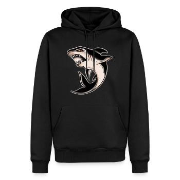 Traditionelles Tattoo des weißen Hais der alten Schule - Männer Premium Bio Hoodie - Schwarz - Vorne - Nico (187cm)