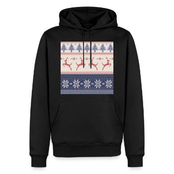 Dusty Blue Ugly Sweater Christmas Flying Reindeer - Men’s Premium Organic Hoodie - black - Front - Nico (187cm)