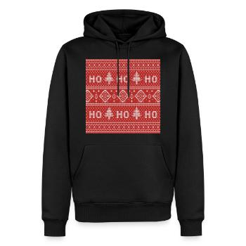 HO HO HO Red Ugly Sweater Christmas FlyingReindeer - Men’s Premium Organic Hoodie - black - Front - Nico (187cm)