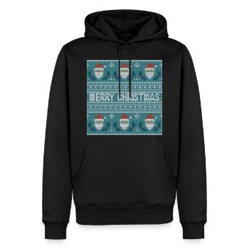 Dusty Blue Ugly Sweater Christmas Santa Cluse Fun - Men’s Premium Organic Hoodie - black - Front - Nico (187cm)