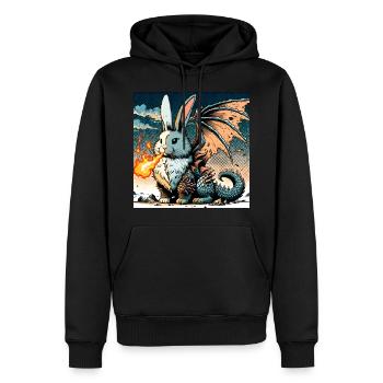 Dragon lapin cracheur de feu #01 - Sweat à capuche Premium bio Homme - noir - Devant - Nico (187cm)